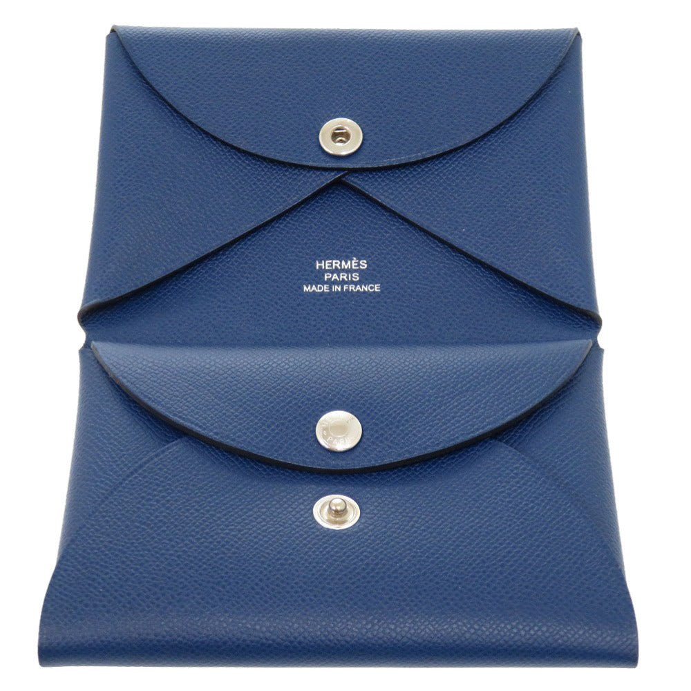 HERMES Coin case leather deep blue Calvi duo