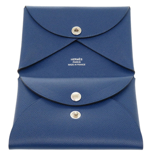 HERMES Coin case leather deep blue Calvi duo