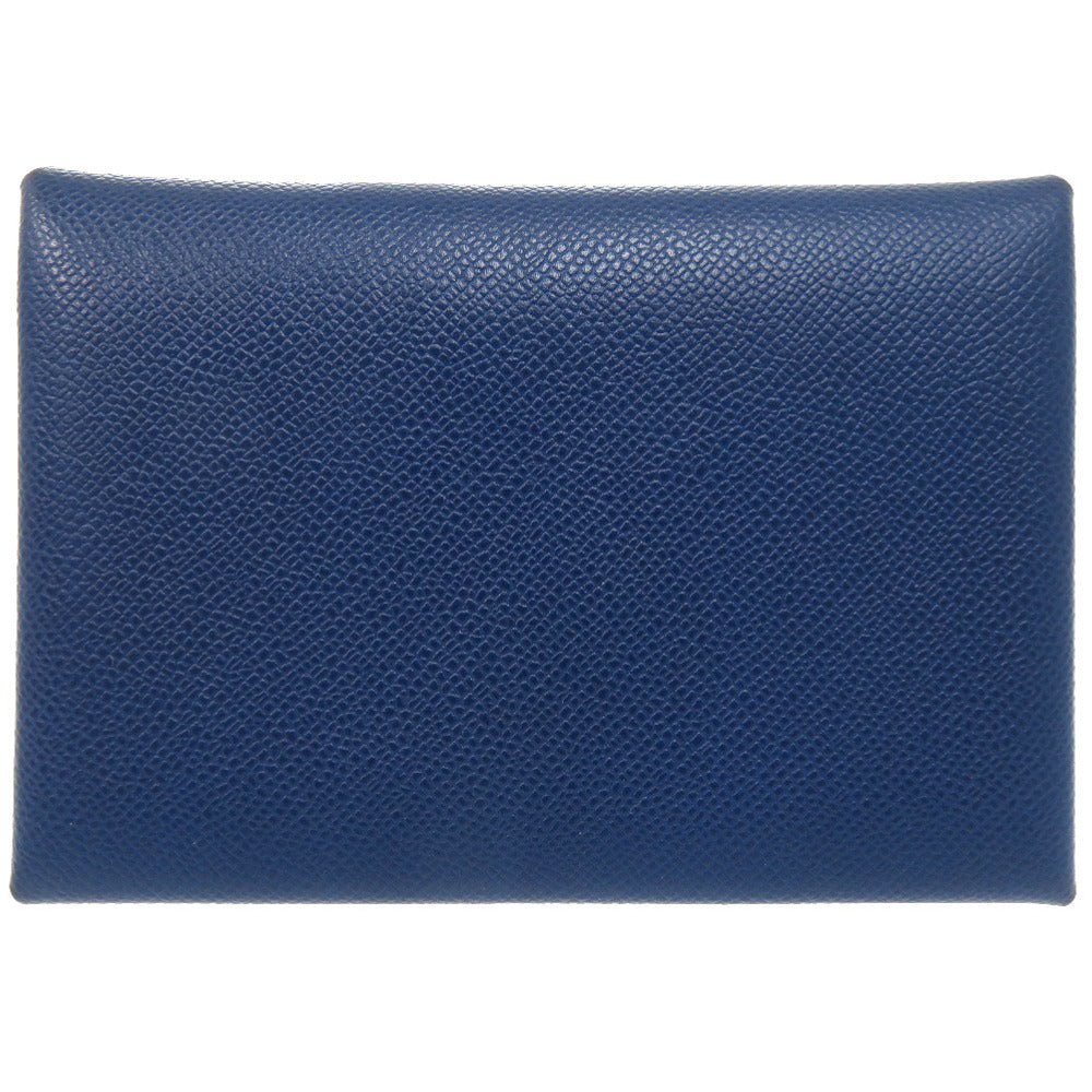 HERMES Coin case leather deep blue Calvi duo