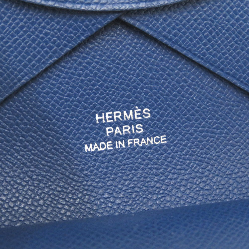 HERMES Coin case leather deep blue Calvi duo