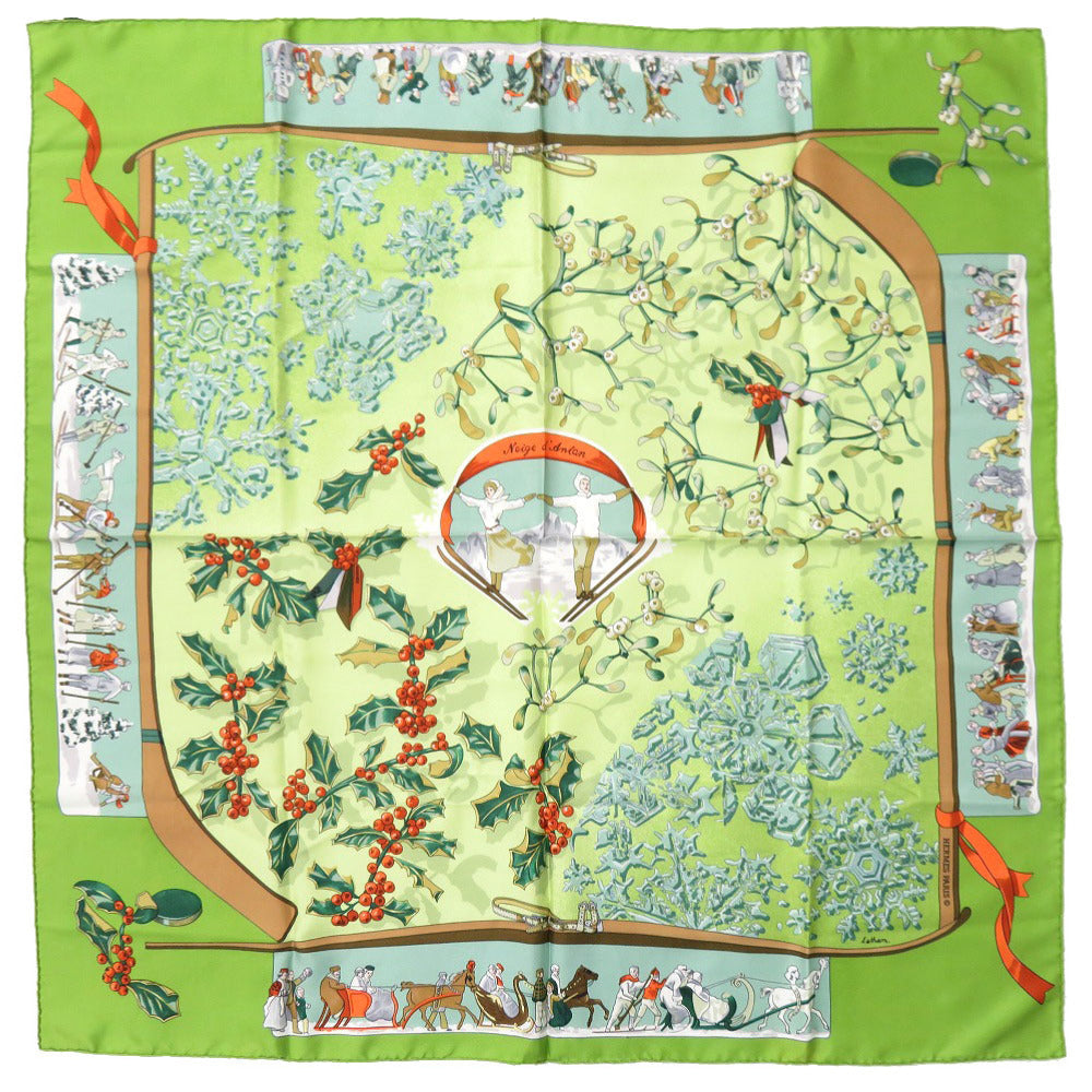 HERMES scarf silk green Carre90 Neige d' Antan Last year's snow Women Used