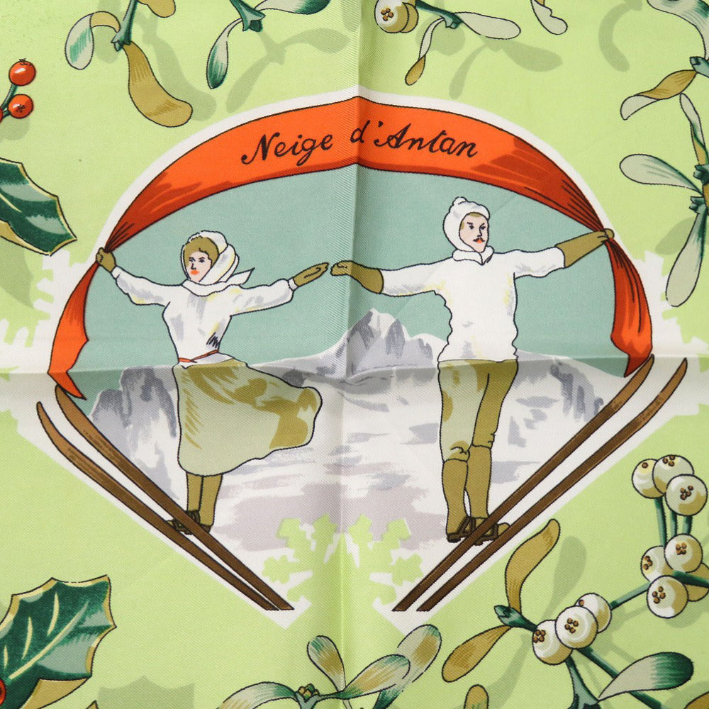 HERMES scarf silk green Carre90 Neige d' Antan Last year's snow Women Used