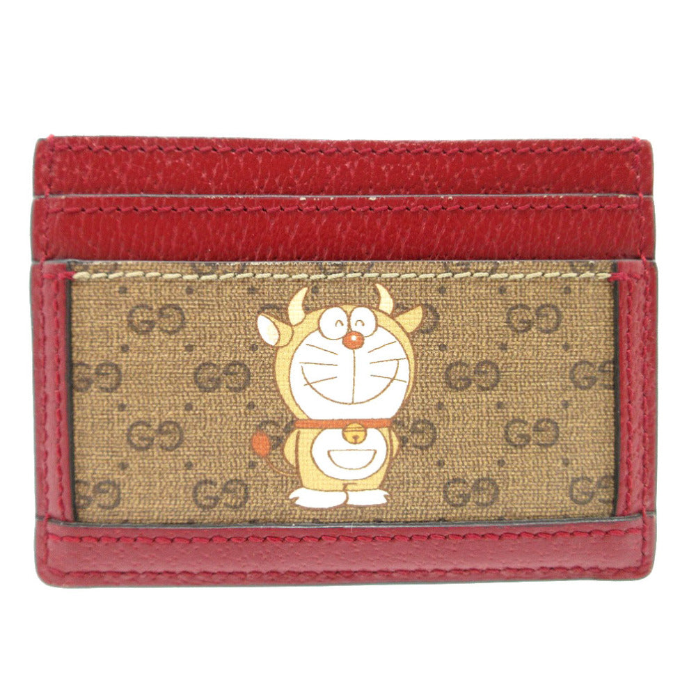 GUCCI Card Case 654539 GG canvas, leather Beige & Ebony Doraemon Mini GG Supreme Canvas Women Used