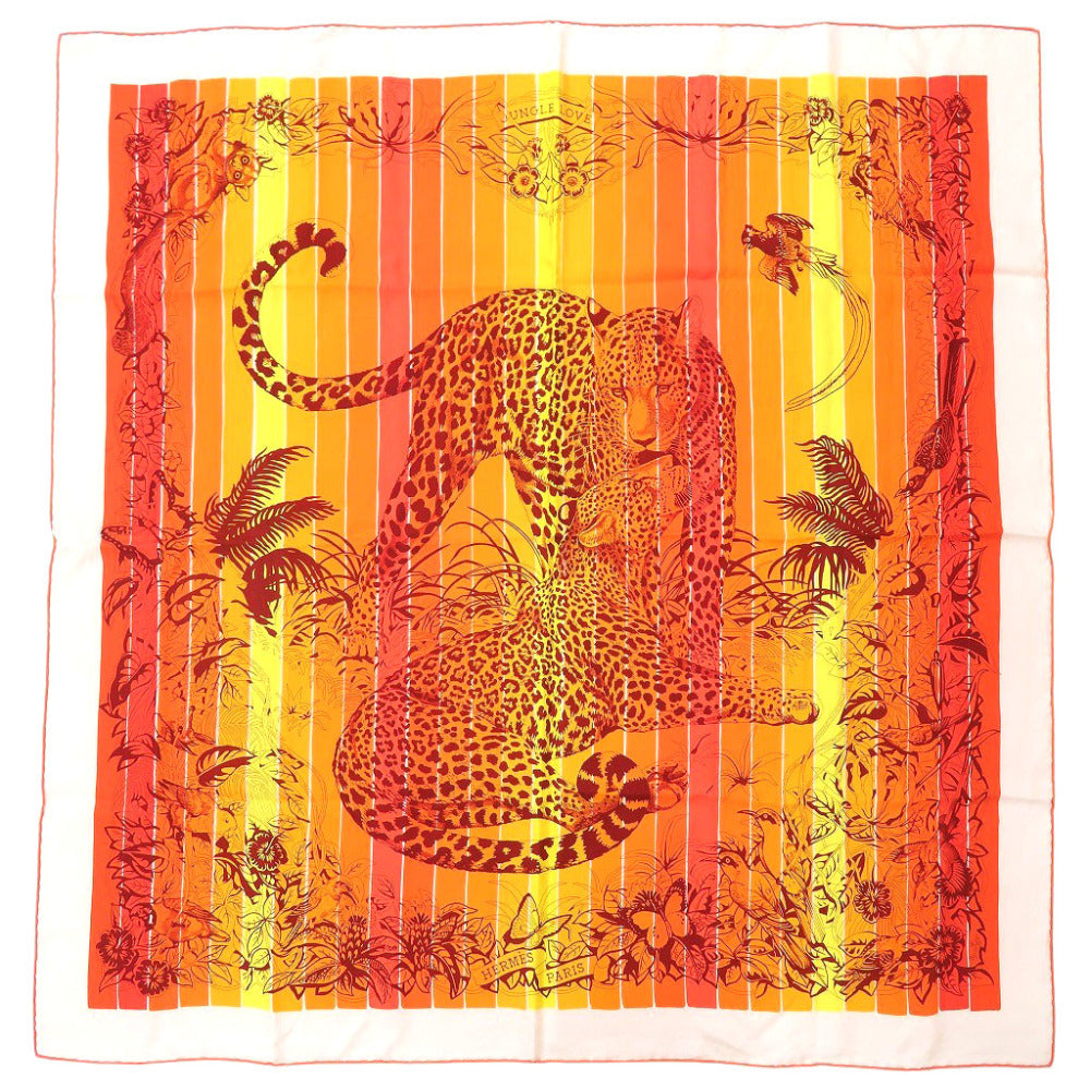 HERMES scarf H003369S 08 silk Orange Carre90 JUNGLE LOVE RAINBOW Jungle Love