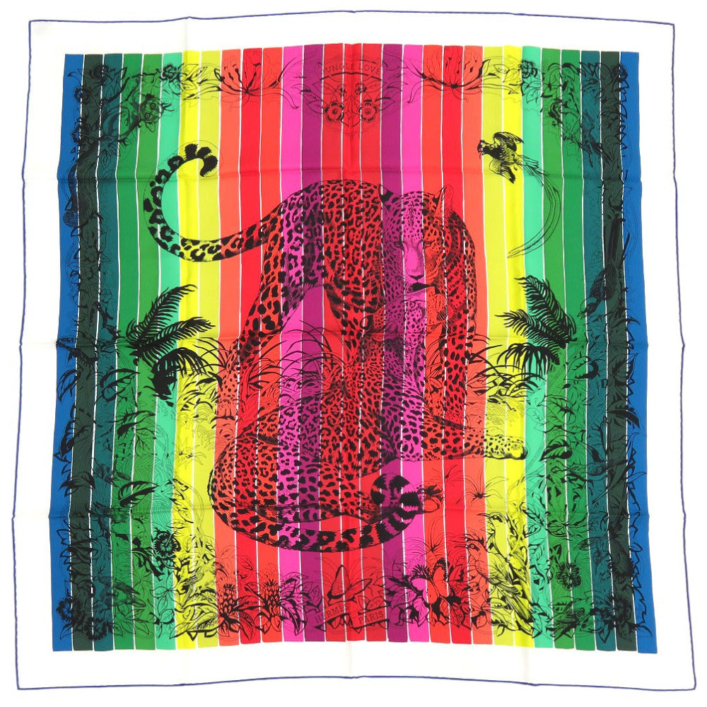 HERMES scarf silk multicolor Carre90 JUNGLE LOVE RAINBOW