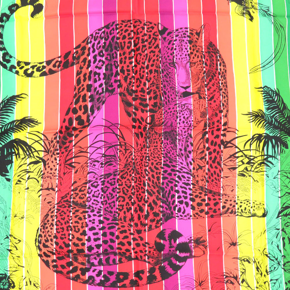 HERMES scarf silk multicolor Carre90 JUNGLE LOVE RAINBOW