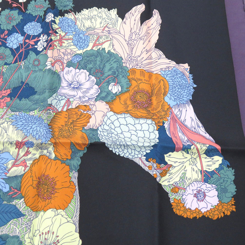 HERMES scarf silk multicolor Floral Horse Twill Scarf Carre45 Flower Horse Gavroche Robe Legere Detail Women Used