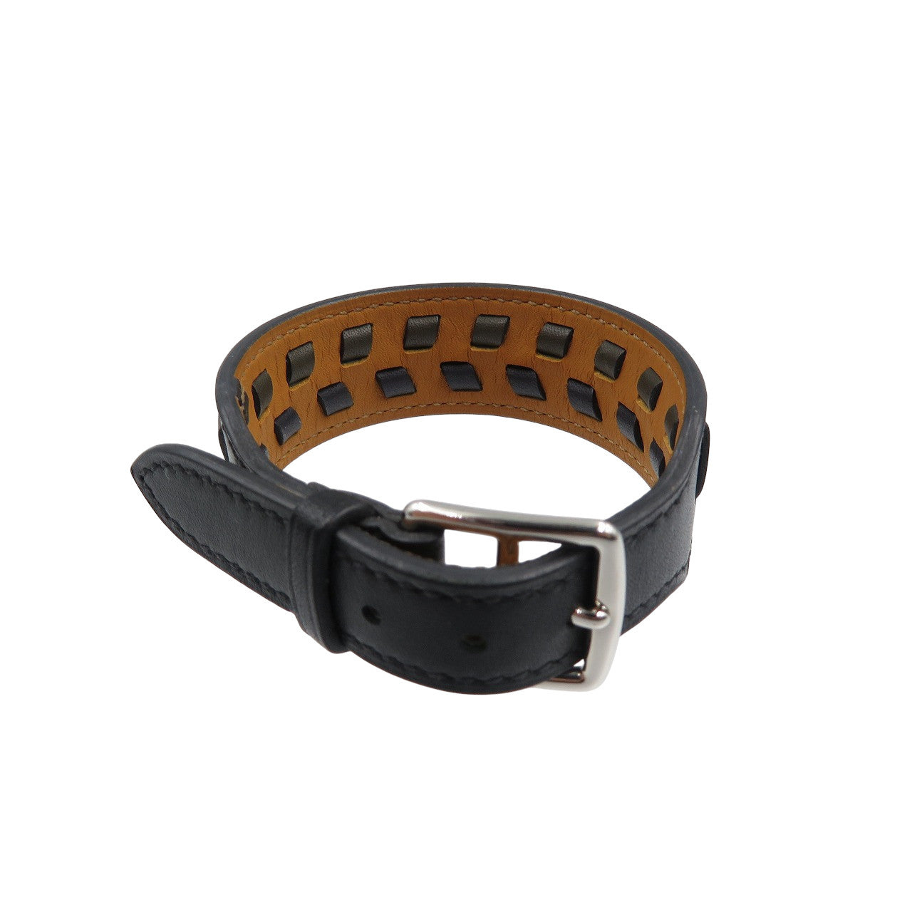 HERMES bracelet leather black Etrivière Derby T5