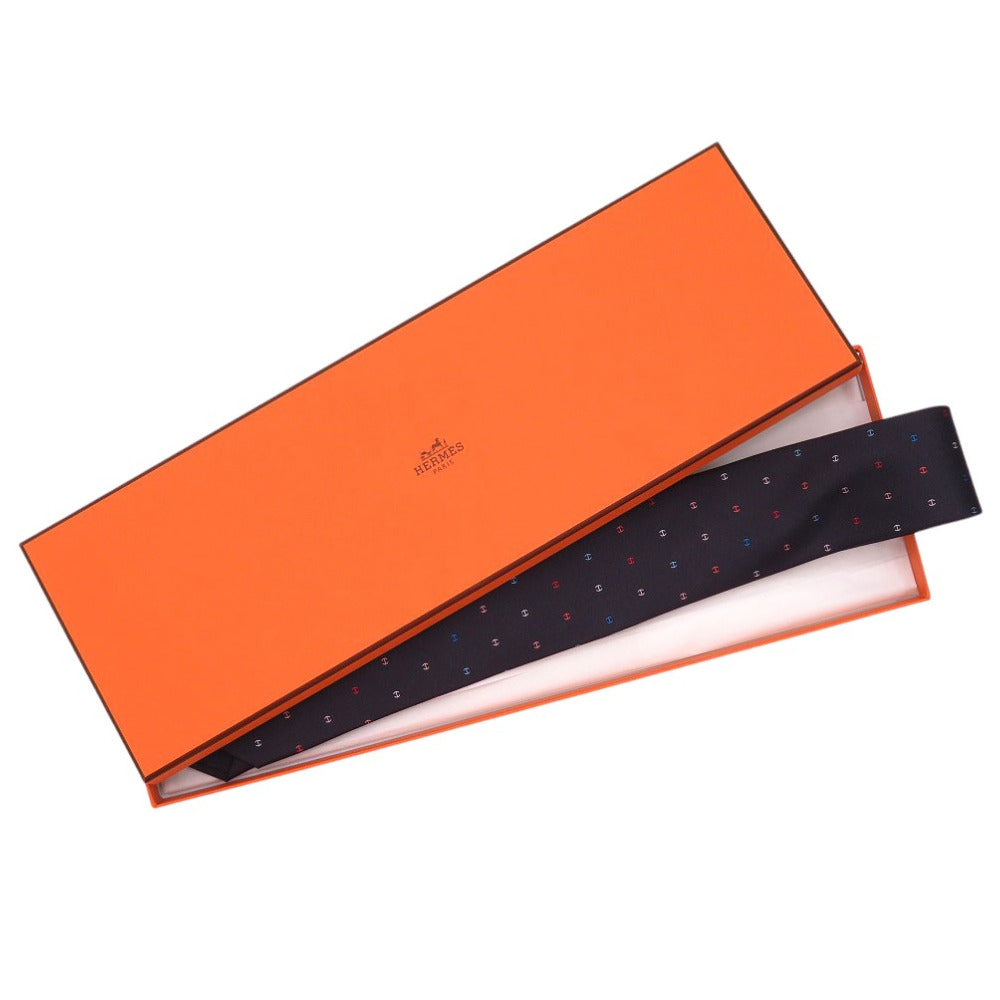 HERMES tie silk black H logo mens Used