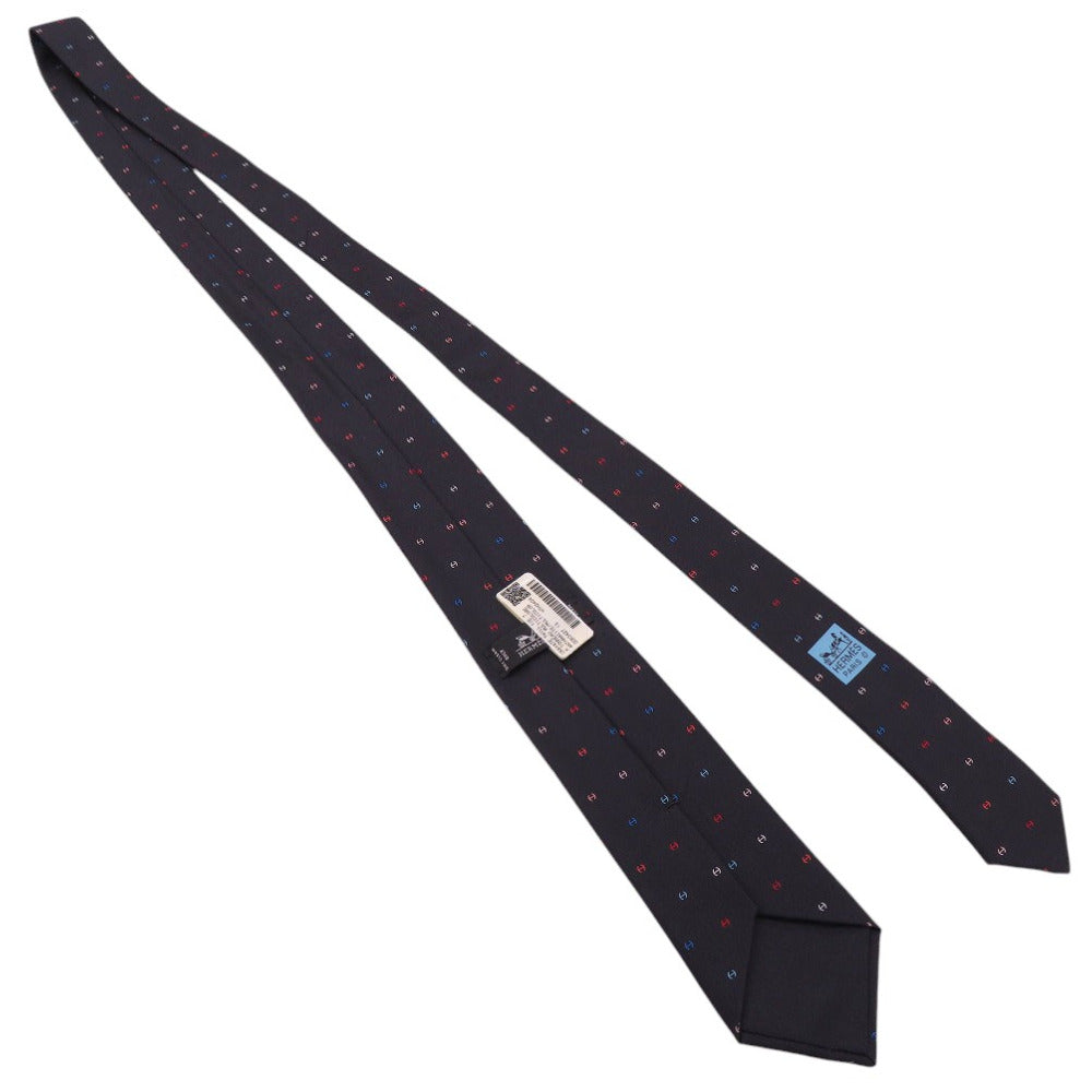 HERMES tie silk black H logo mens Used