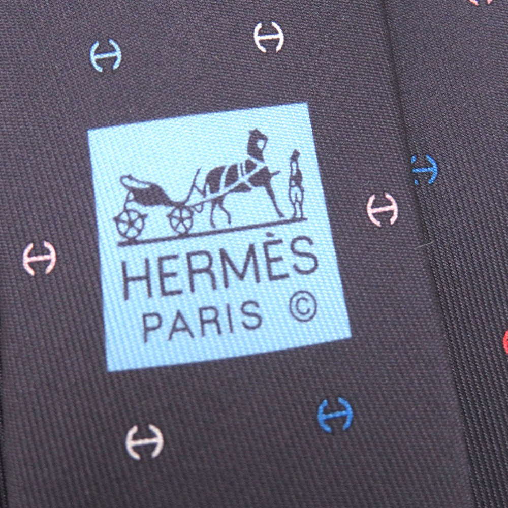 HERMES tie silk black H logo mens Used