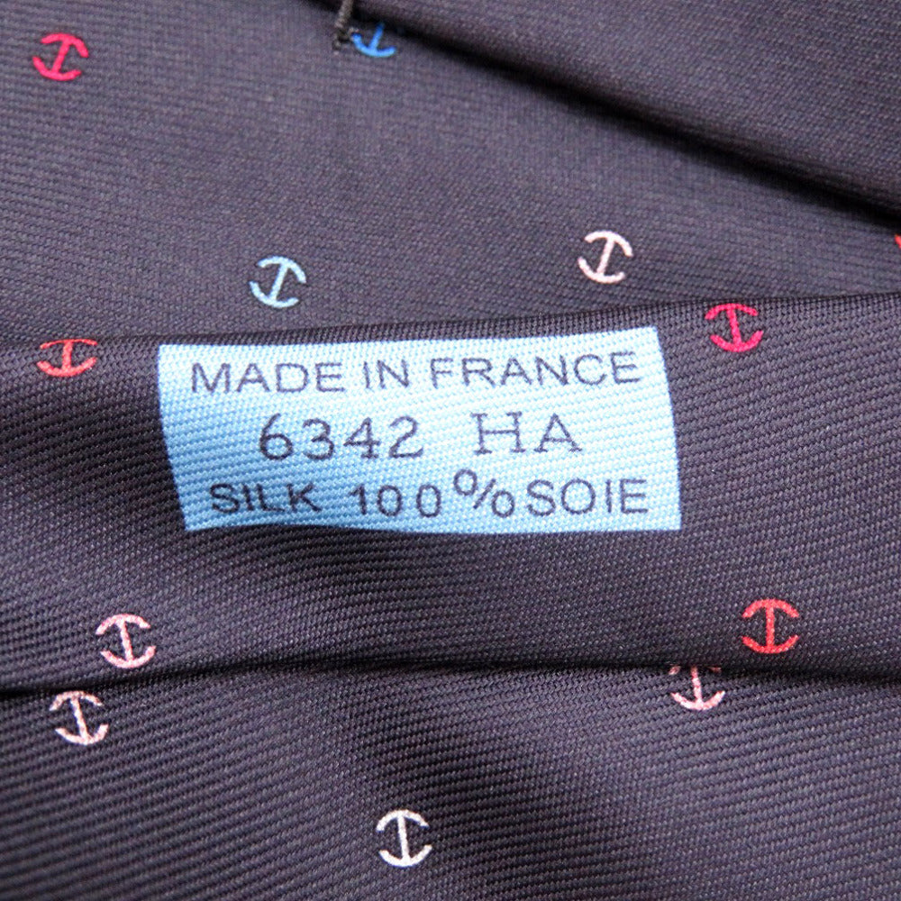 HERMES tie silk black H logo mens Used