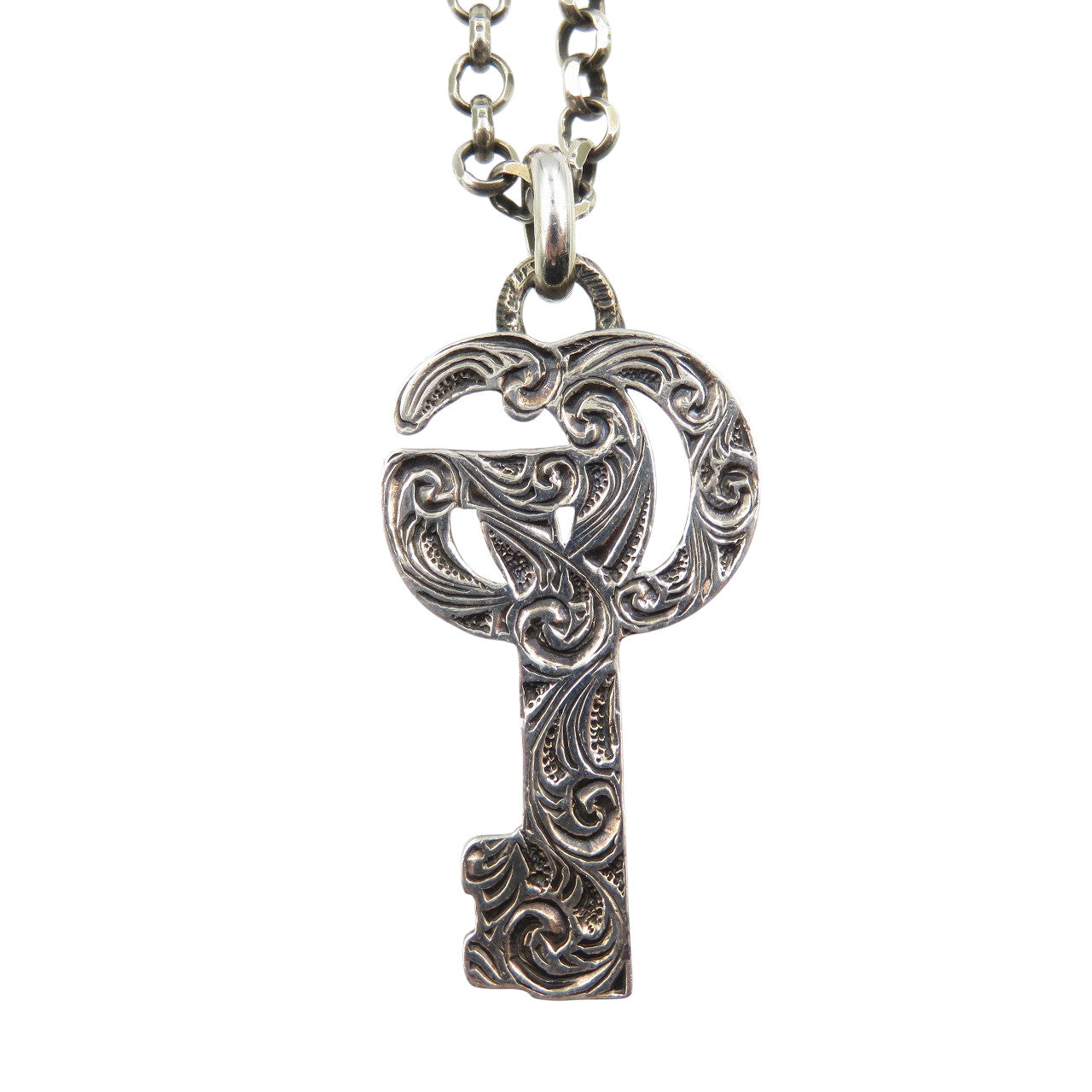 GUCCI Necklace Silver925 Silver Arabesque Double G Key unisex(Unisex) Used
