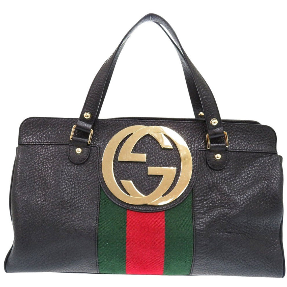 GUCCI Handbag leather black interlocking sherry