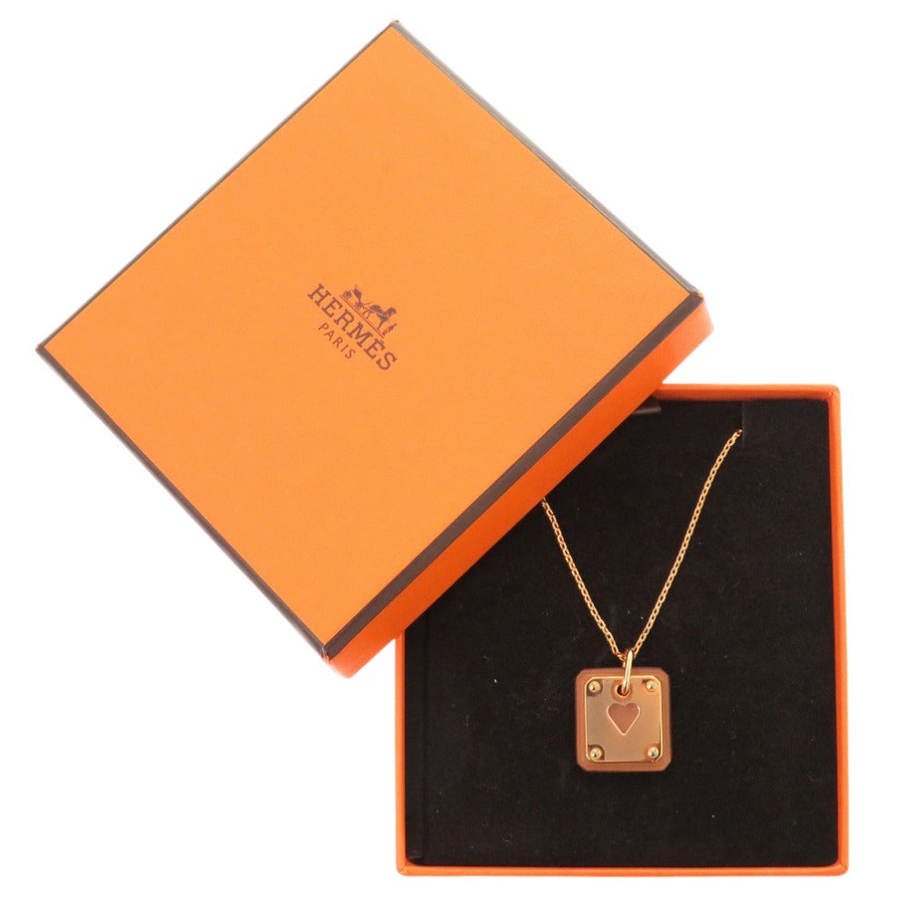 HERMES Necklace Leather, Metal Brown Asdukour