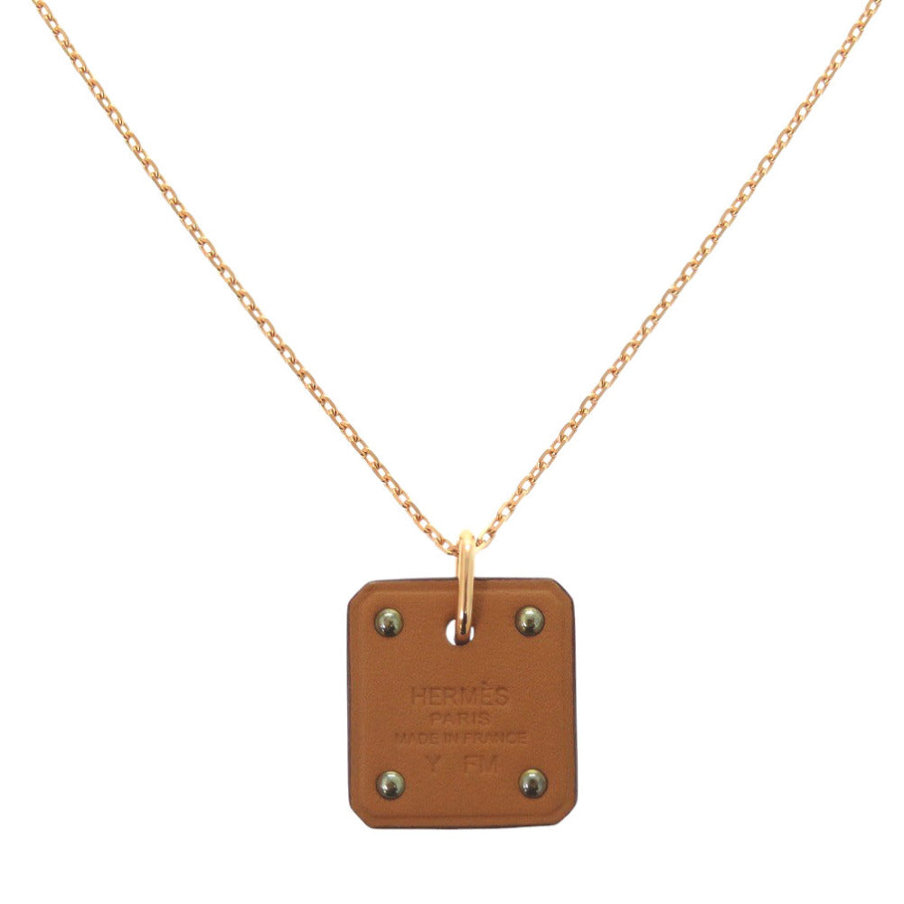 HERMES Necklace Leather, Metal Brown Asdukour
