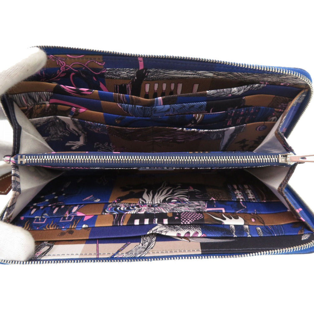 HERMES Long Wallet Purse Epsom Blue france Azap Silk In Long