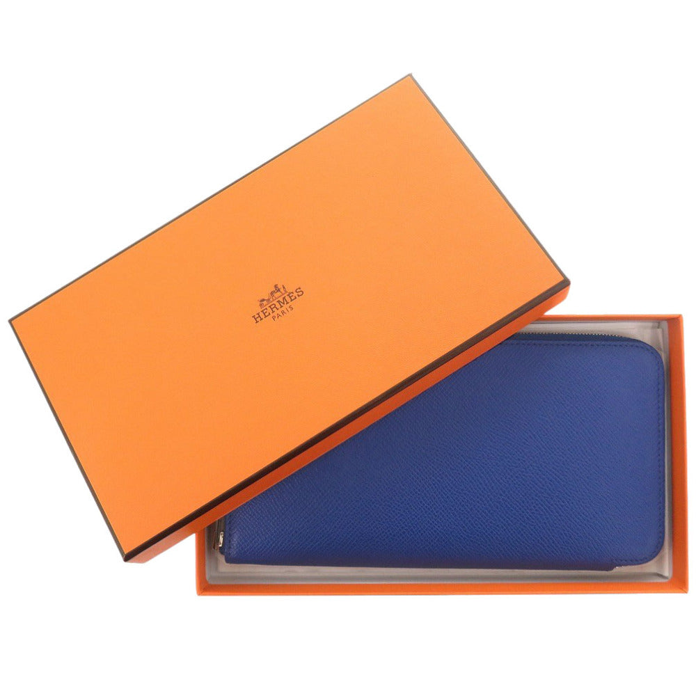 HERMES Long Wallet Purse Epsom Blue france Azap Silk In Long