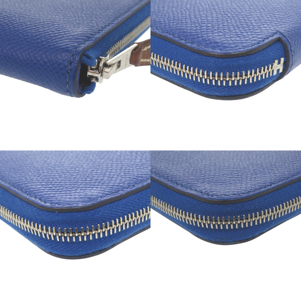 HERMES Long Wallet Purse Epsom Blue france Azap Silk In Long