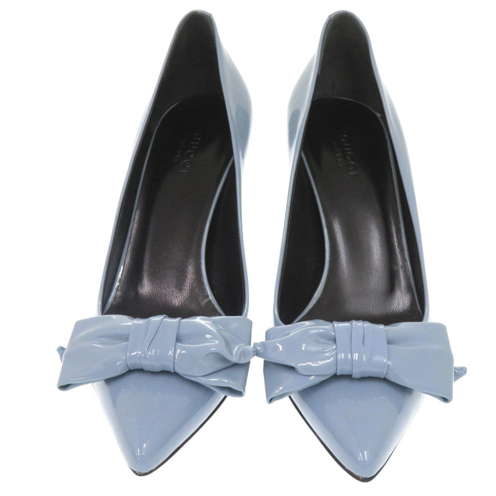 GUCCI pumps 370851 enamel blue Bow pointed toe 37 1/2