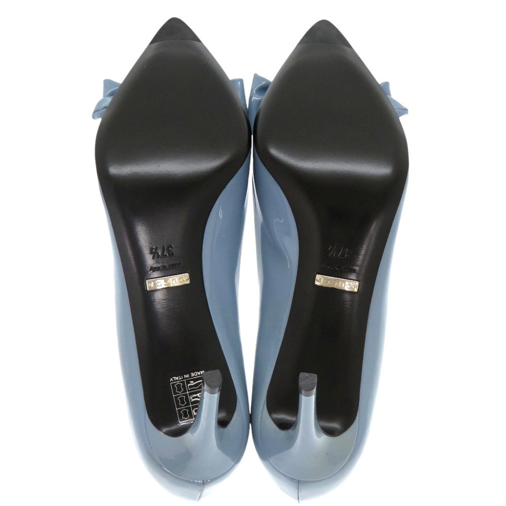 GUCCI pumps 370851 enamel blue Bow pointed toe 37 1/2
