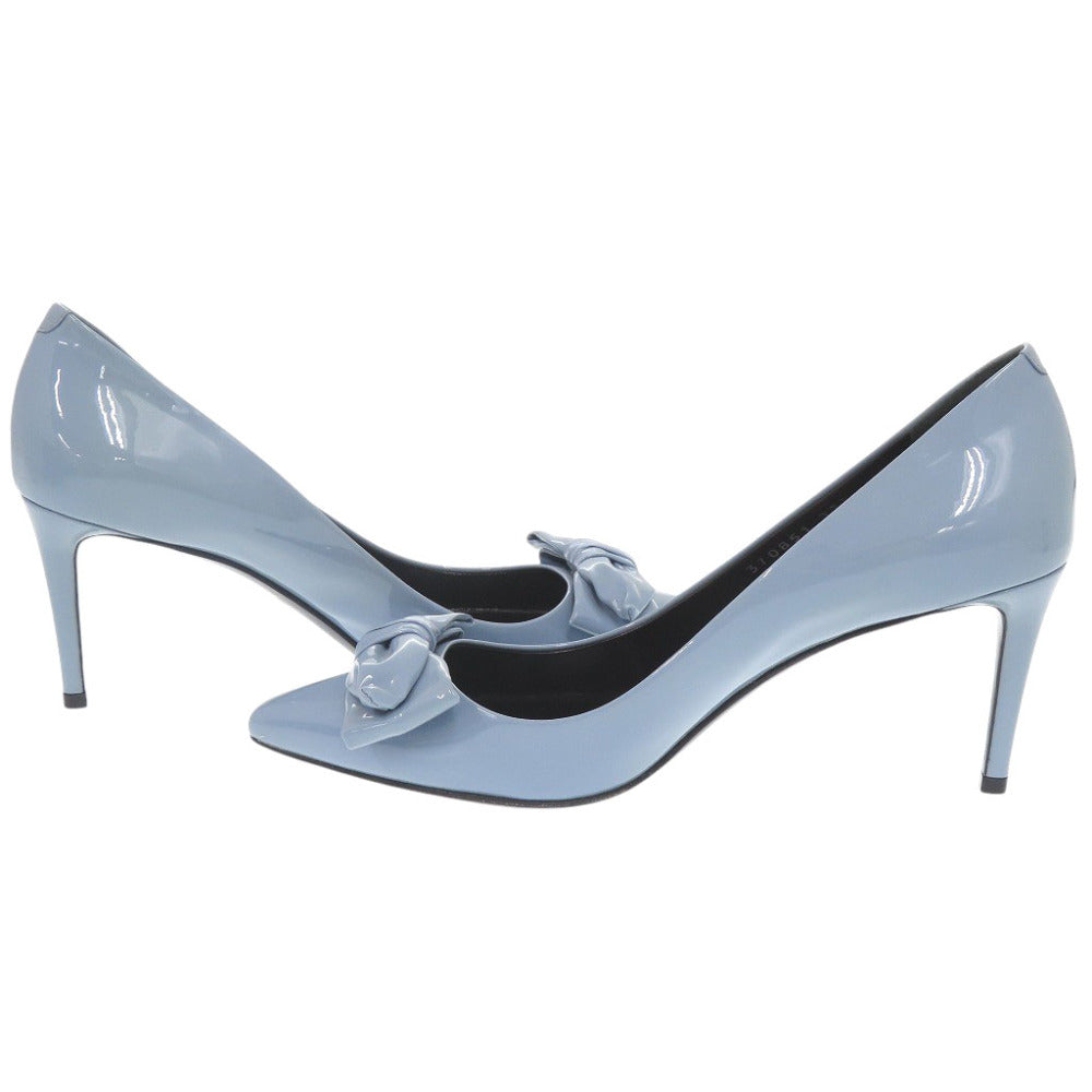 GUCCI pumps 370851 enamel blue Bow pointed toe 37 1/2