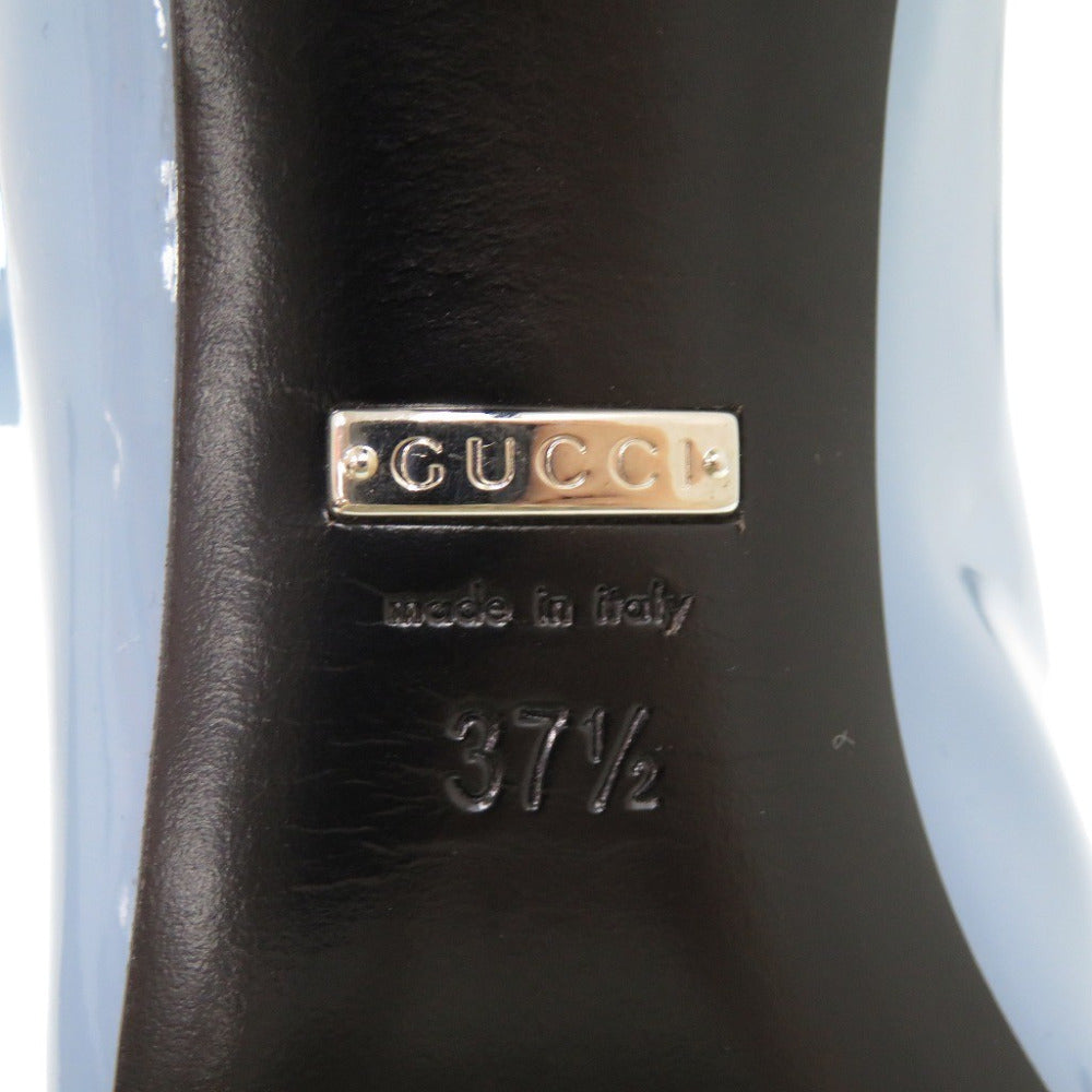 GUCCI pumps 370851 enamel blue Bow pointed toe 37 1/2