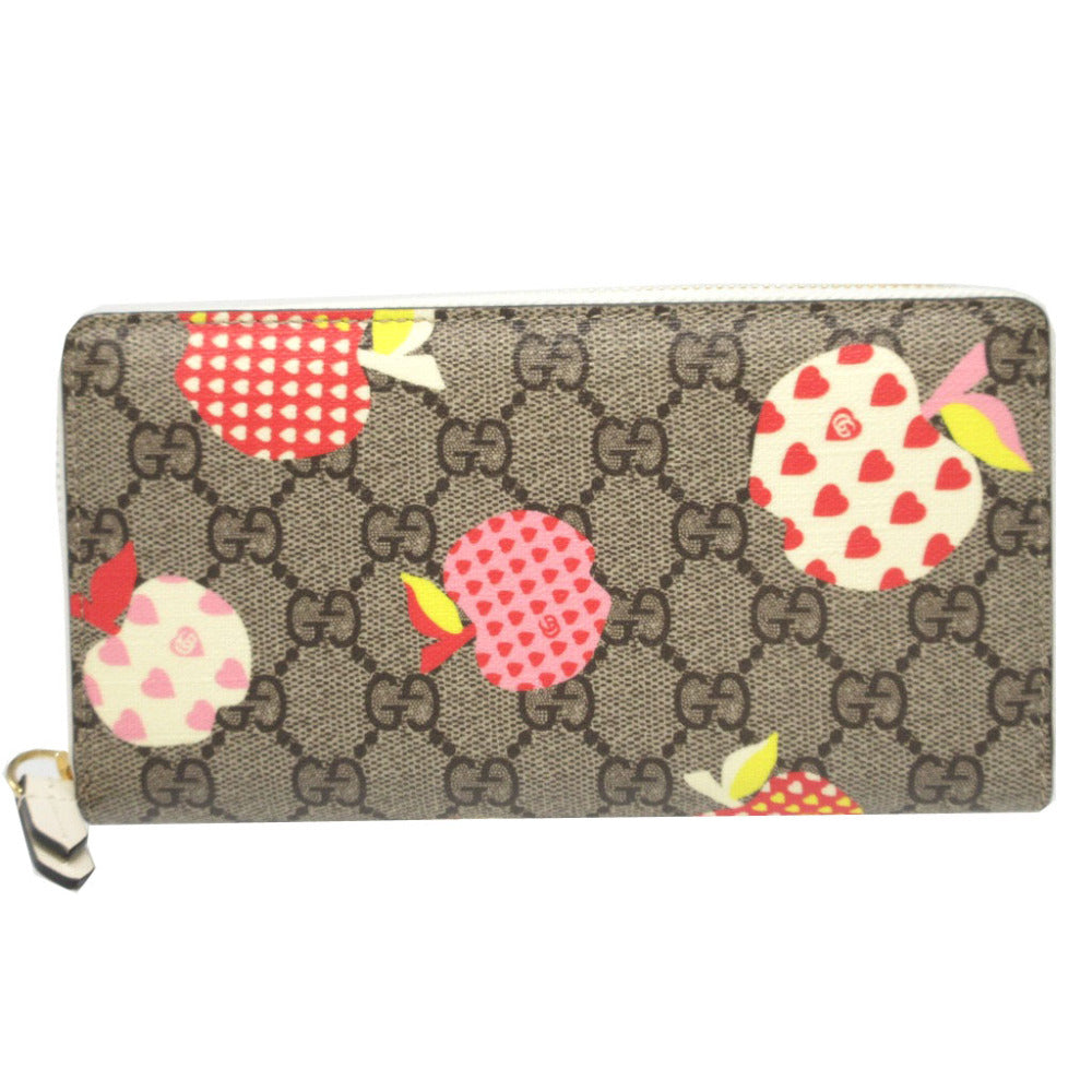 GUCCI Long Wallet Purse 663924 GG Supreme, Leather beige Repom Apple Heart