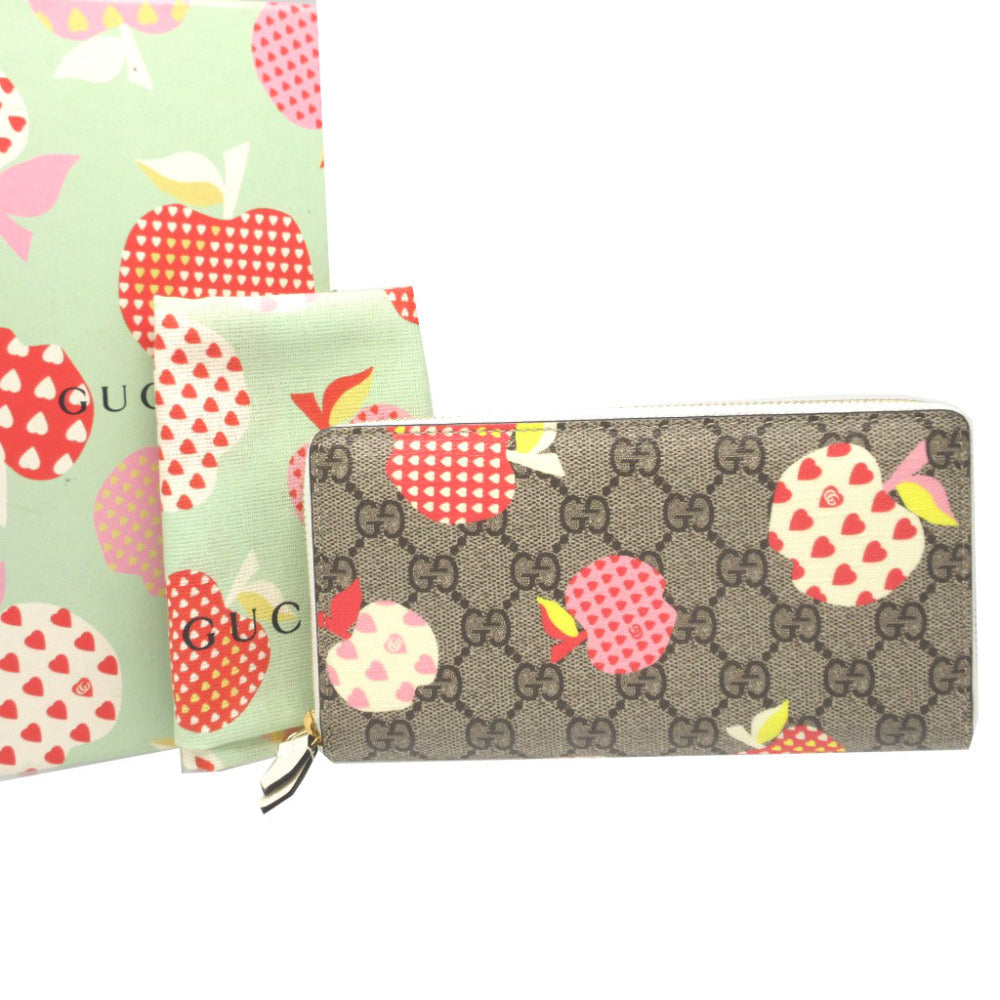 GUCCI Long Wallet Purse 663924 GG Supreme, Leather beige Repom Apple Heart