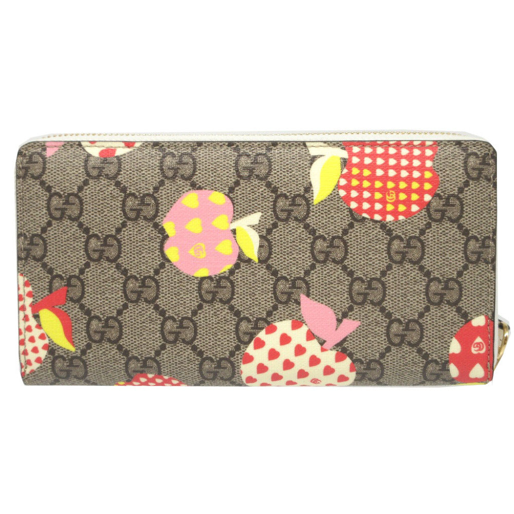 GUCCI Long Wallet Purse 663924 GG Supreme, Leather beige Repom Apple Heart