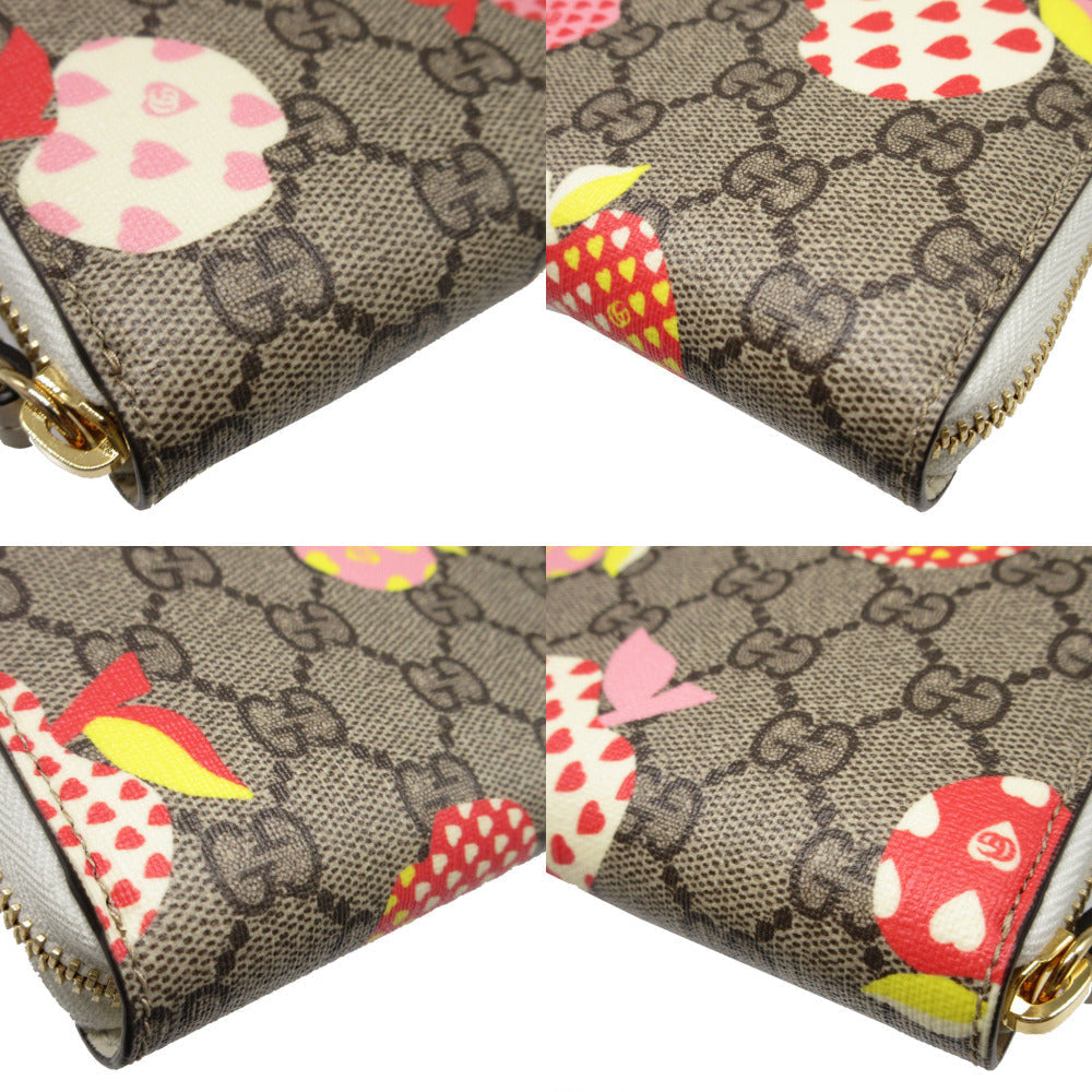 GUCCI Long Wallet Purse 663924 GG Supreme, Leather beige Repom Apple Heart