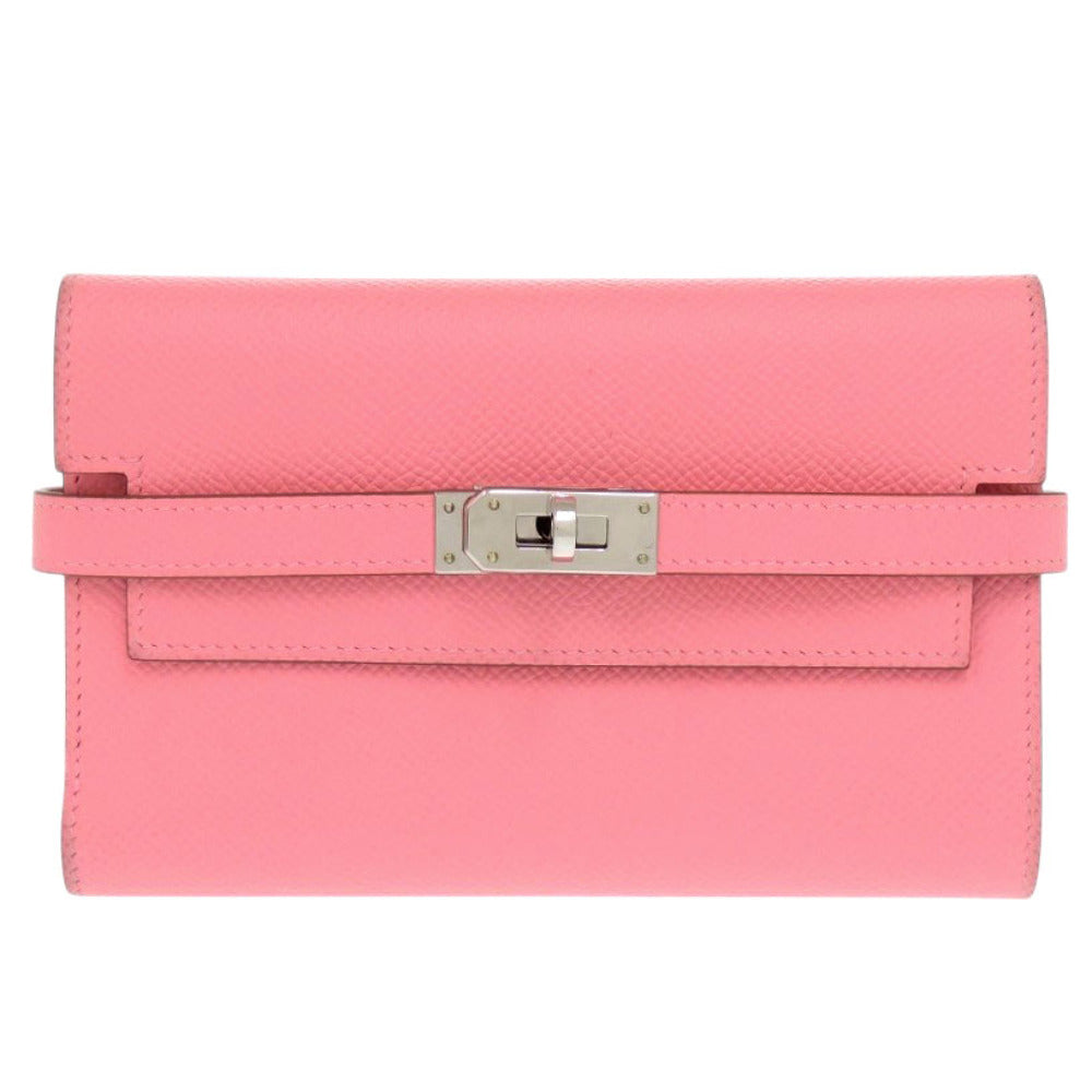 HERMES Tri-fold wallet Epsom Rose azare Kelly wallet medium