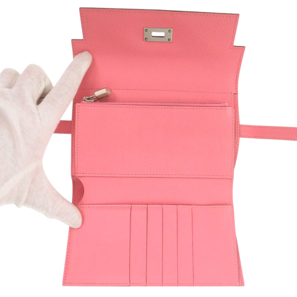 HERMES Tri-fold wallet Epsom Rose azare Kelly wallet medium