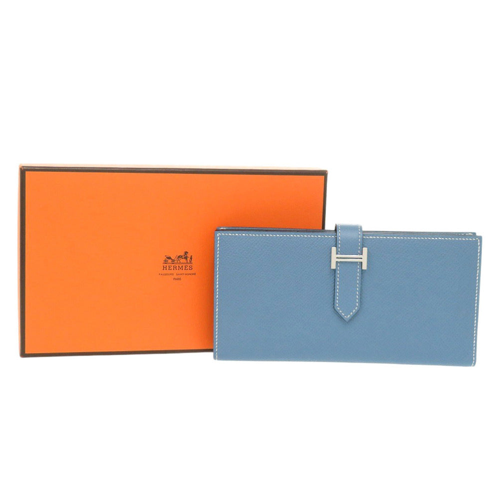 HERMES Long Wallet Purse Epsom Blue gene Beansufla