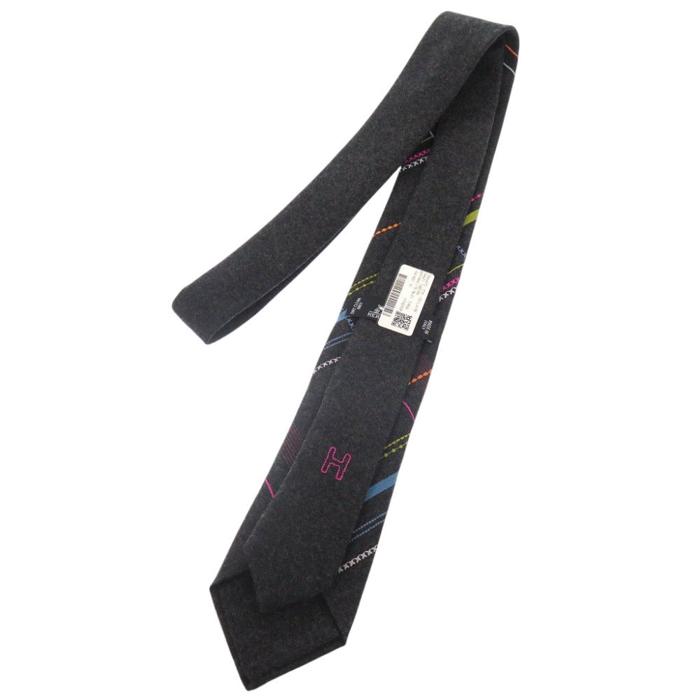 HERMES tie H154165T wool Anthracite Tie 2.8" Crazy Tartan