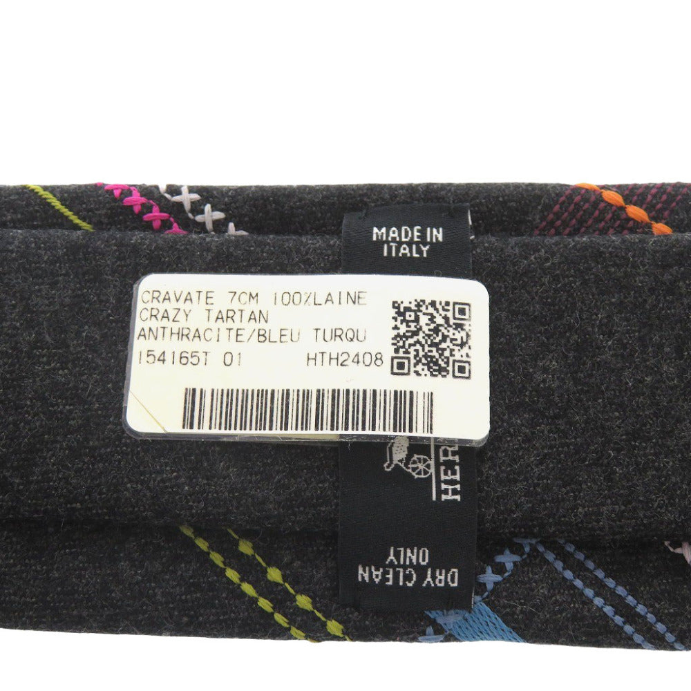 HERMES tie H154165T wool Anthracite Tie 2.8" Crazy Tartan