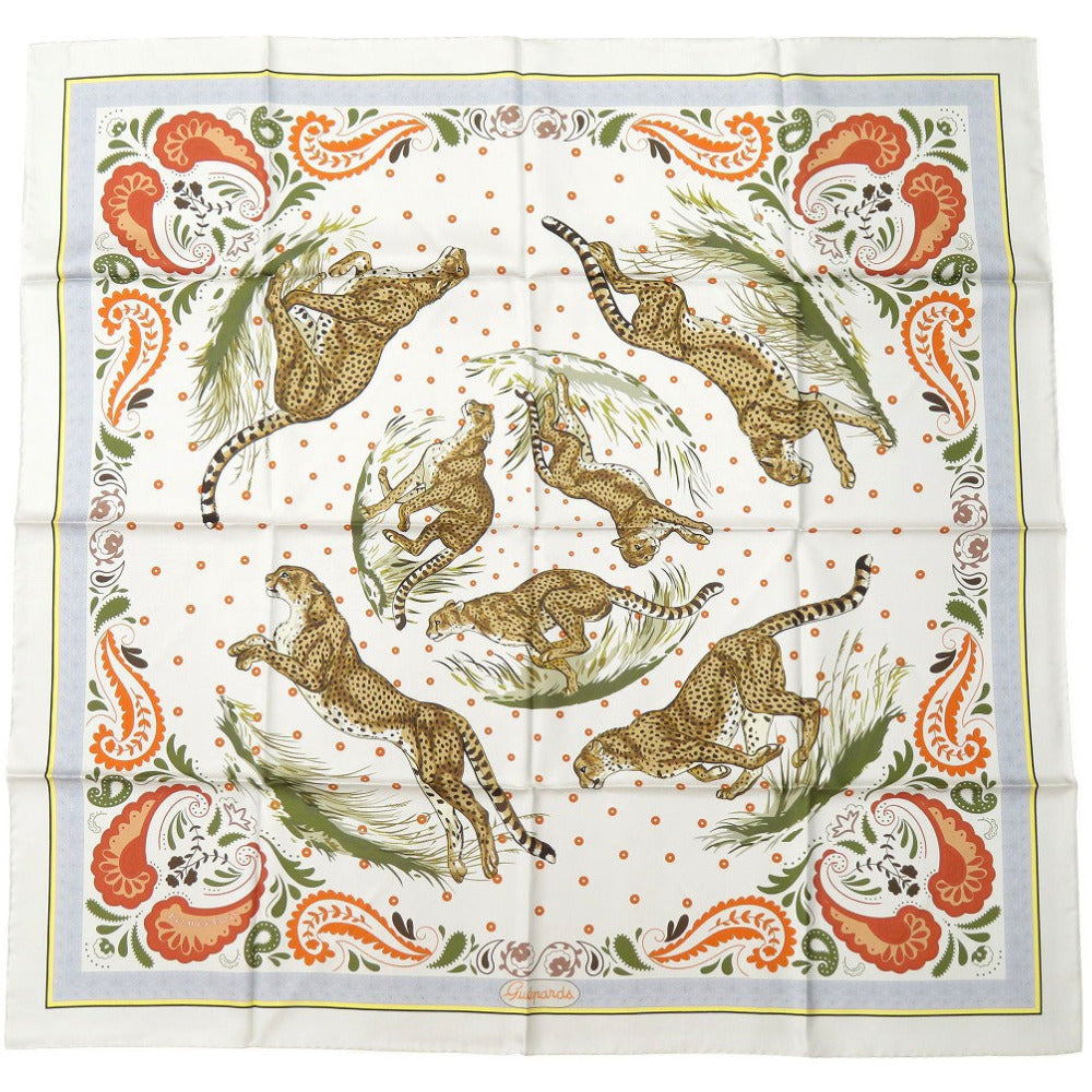 HERMES scarf silk GRIS Twill scarf cheetah Carre90 Double Face GUEPARDS BANDANA Women Used