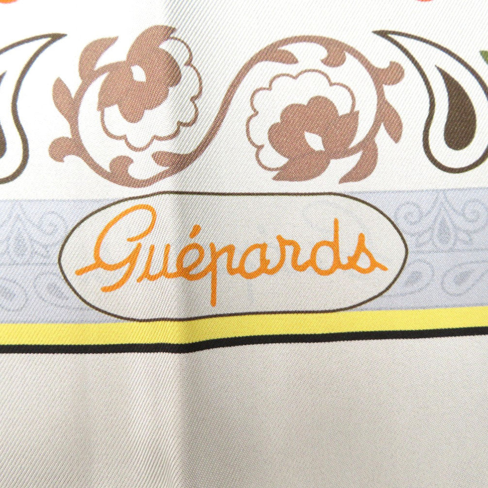 HERMES scarf silk GRIS Twill scarf cheetah Carre90 Double Face GUEPARDS BANDANA Women Used