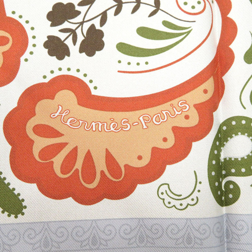 HERMES scarf silk GRIS Twill scarf cheetah Carre90 Double Face GUEPARDS BANDANA Women Used