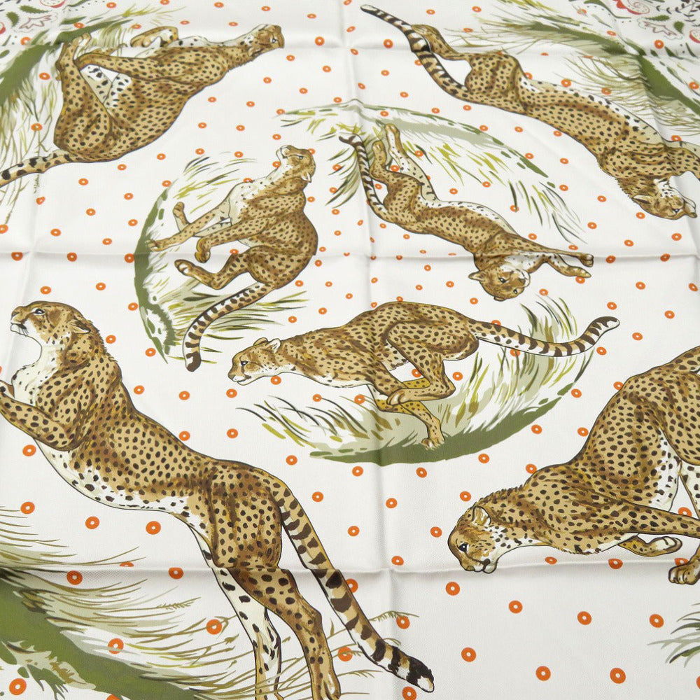 HERMES scarf silk GRIS Twill scarf cheetah Carre90 Double Face GUEPARDS BANDANA Women Used