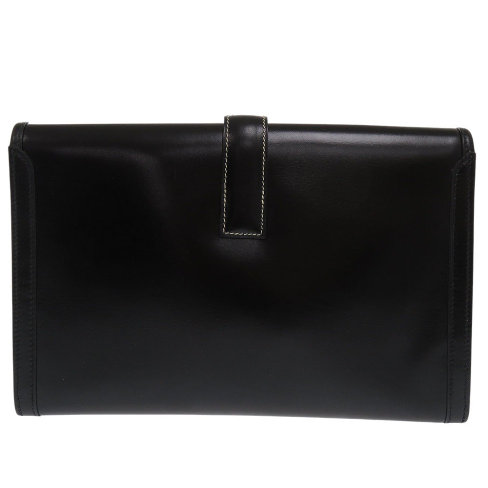 HERMES Clutch bag Box scarf black Jige PM White stitch