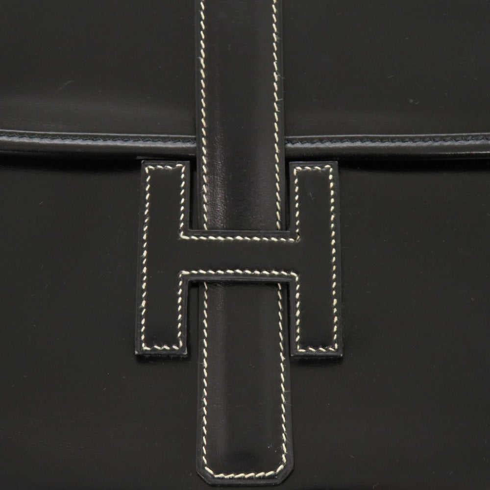 HERMES Clutch bag Box scarf black Jige PM White stitch