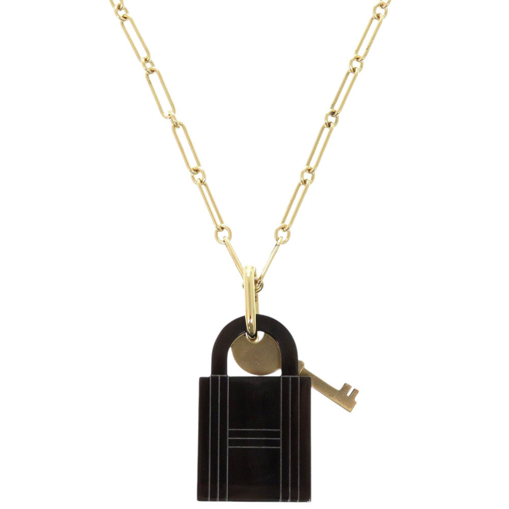HERMES Necklace Buffalo horn black Cadena Amulet Padlock GM Women Used