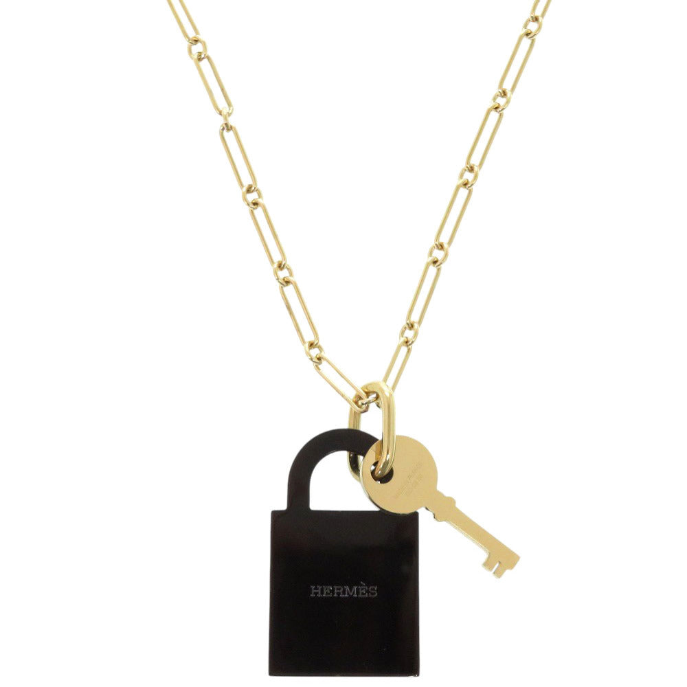 HERMES Necklace Buffalo horn black Cadena Amulet Padlock GM Women Used