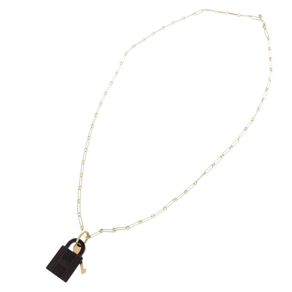 HERMES Necklace Buffalo horn black Cadena Amulet Padlock GM Women Used