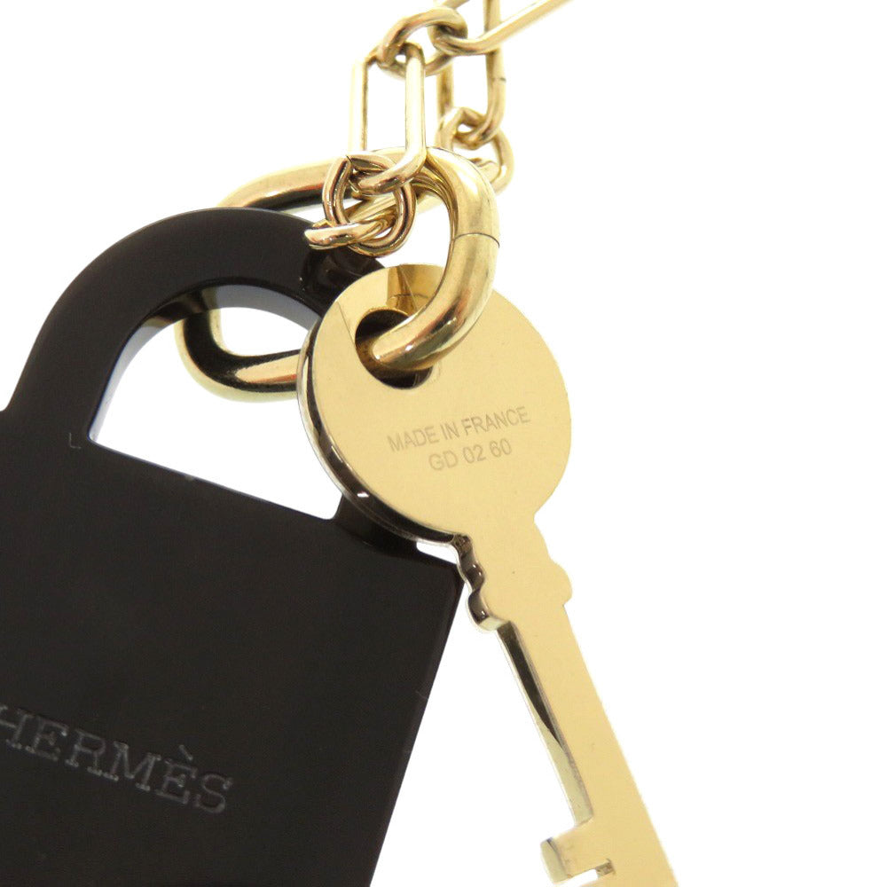 HERMES Necklace Buffalo horn black Cadena Amulet Padlock GM Women Used