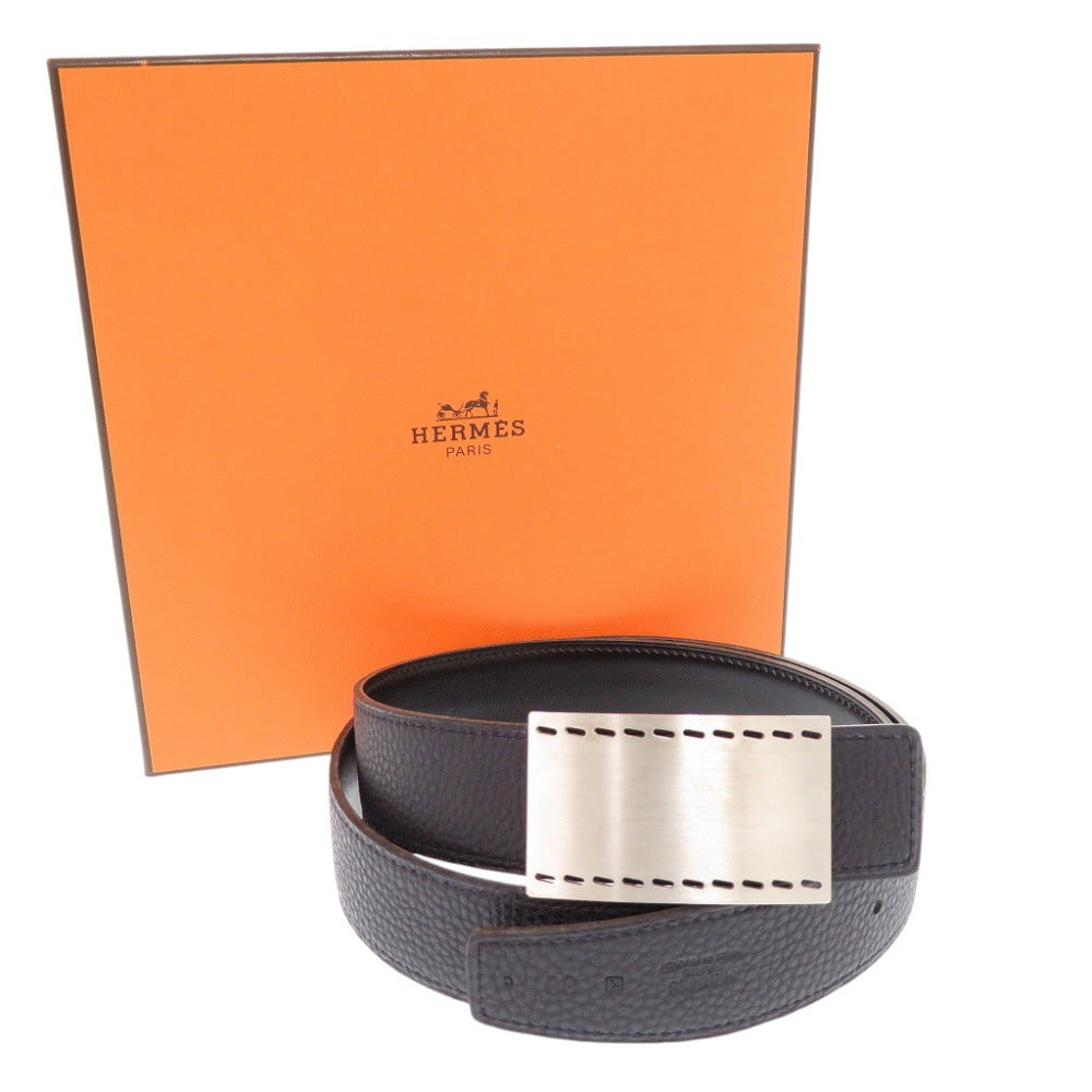 HERMES belt leather Bruny Square buckle 80