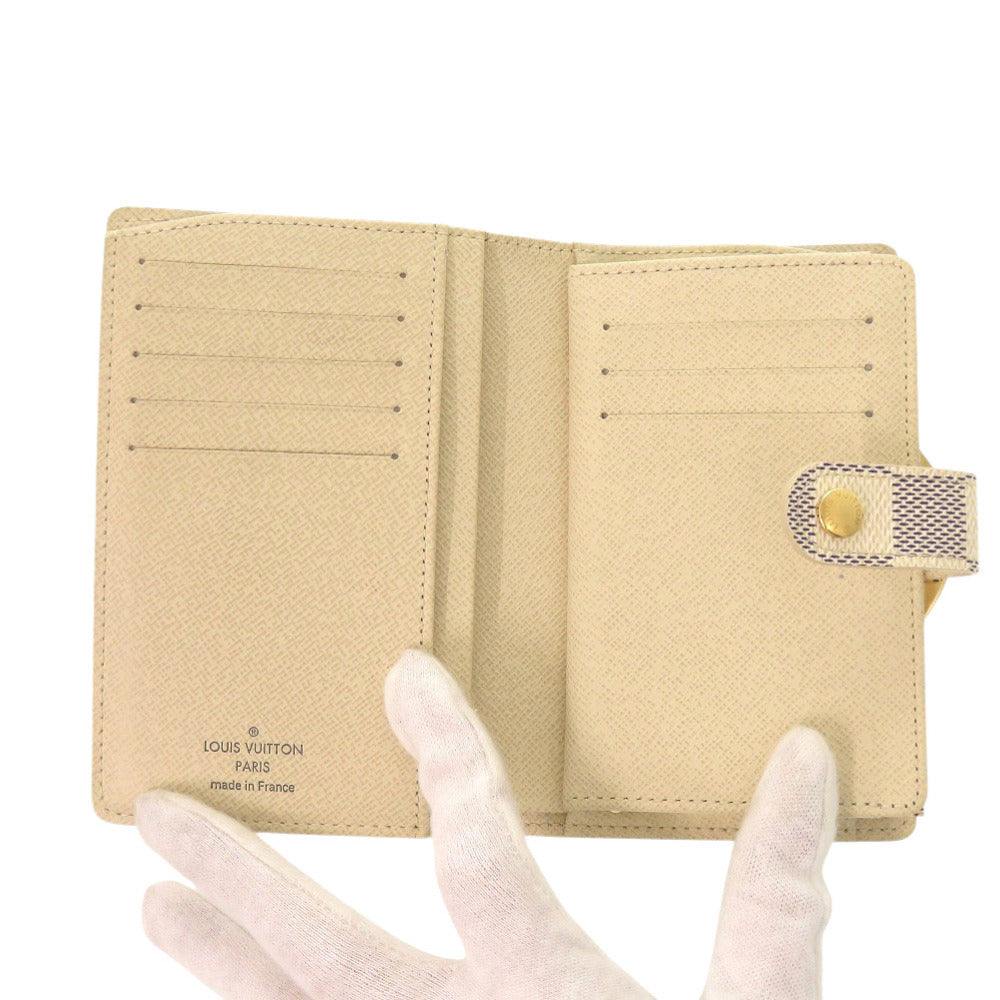 LOUIS VUITTON Bifold Wallet N61676 Damier Azur Canvas white Damier Azur Portefeuille Viennoiserie Women Used