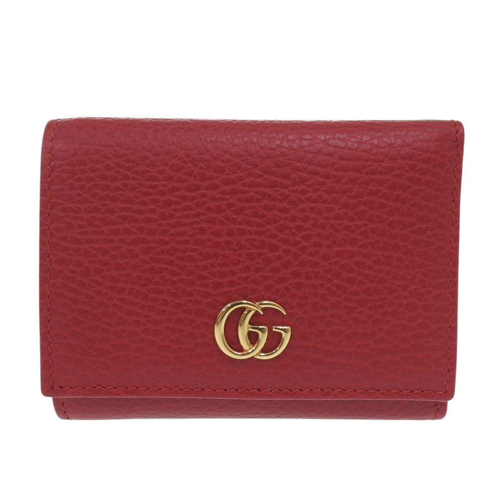 GUCCI Tri-fold wallet 474746 Grain leather Red GG Marmont