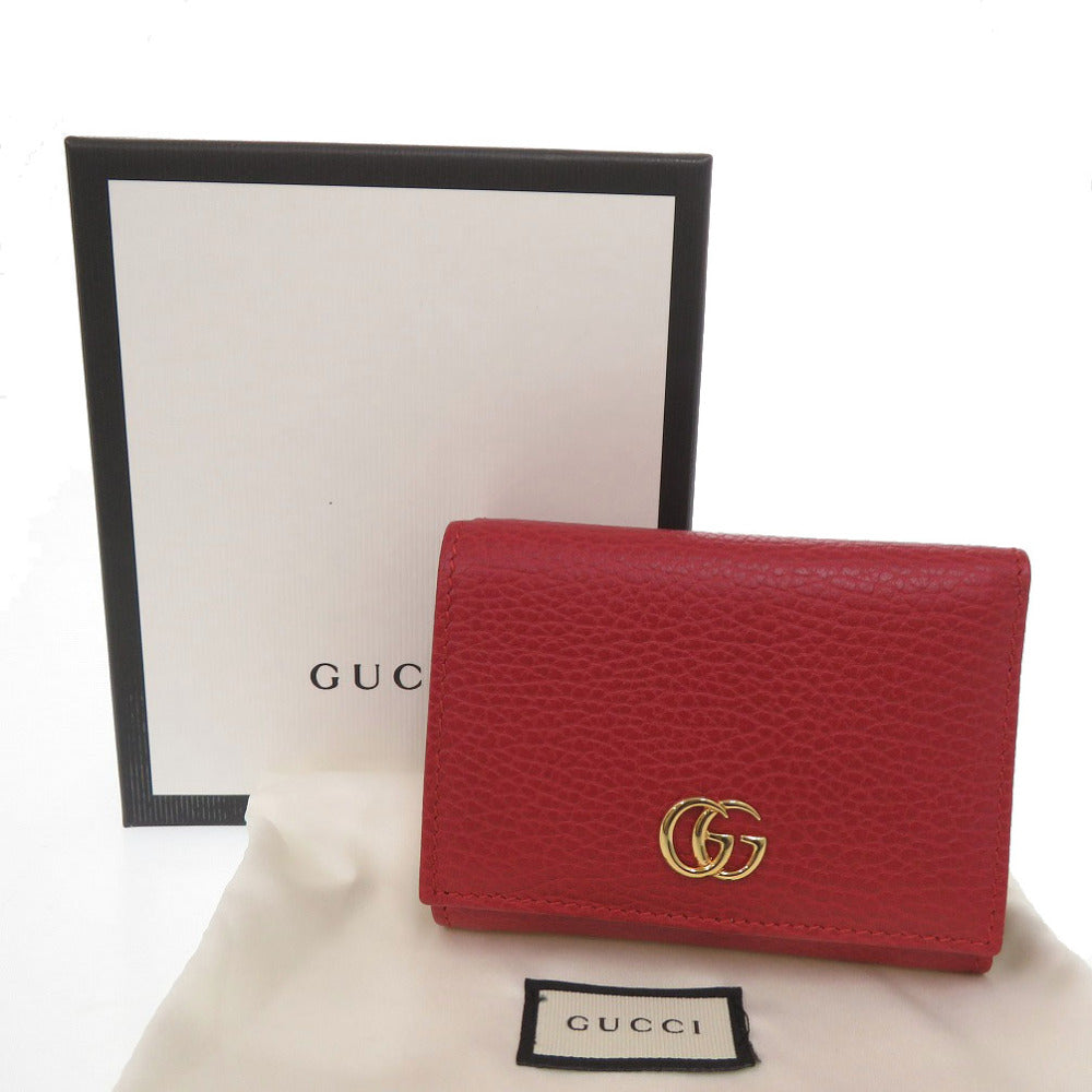 GUCCI Tri-fold wallet 474746 Grain leather Red GG Marmont